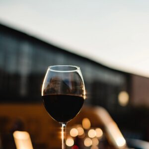 Still life shot of glass with red wine